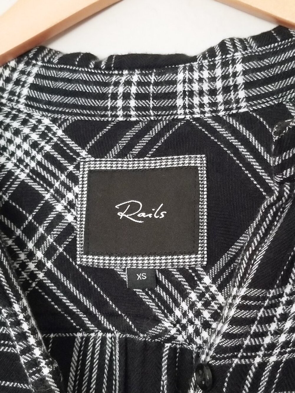 Rails Britt Cap Sleeves Flannel Shirt Button Down Top Black White Size XS $128 - Picture 7 of 15